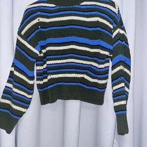 Striped Green, Blue, White Women's Sweater